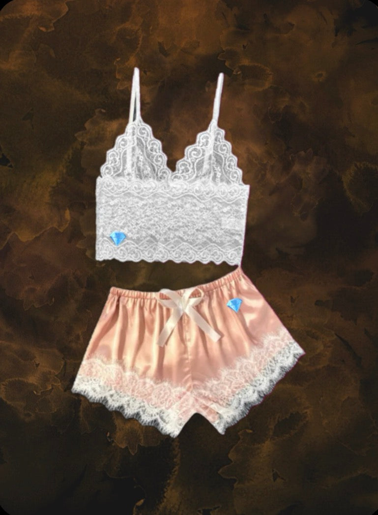 White and rose gold pink  two piece set Signature